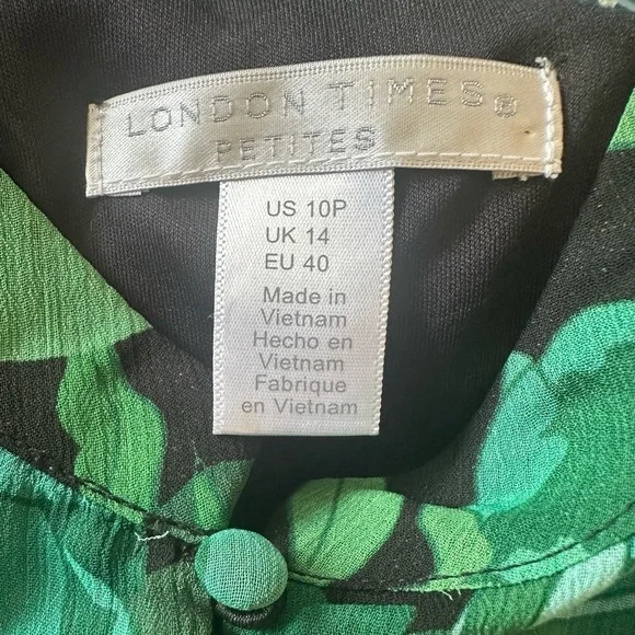 NWT London Times Petite Floral Puff-Sleeve Belted Midi Dress  Size 10P MSRP $99 - Picture 9 of 9